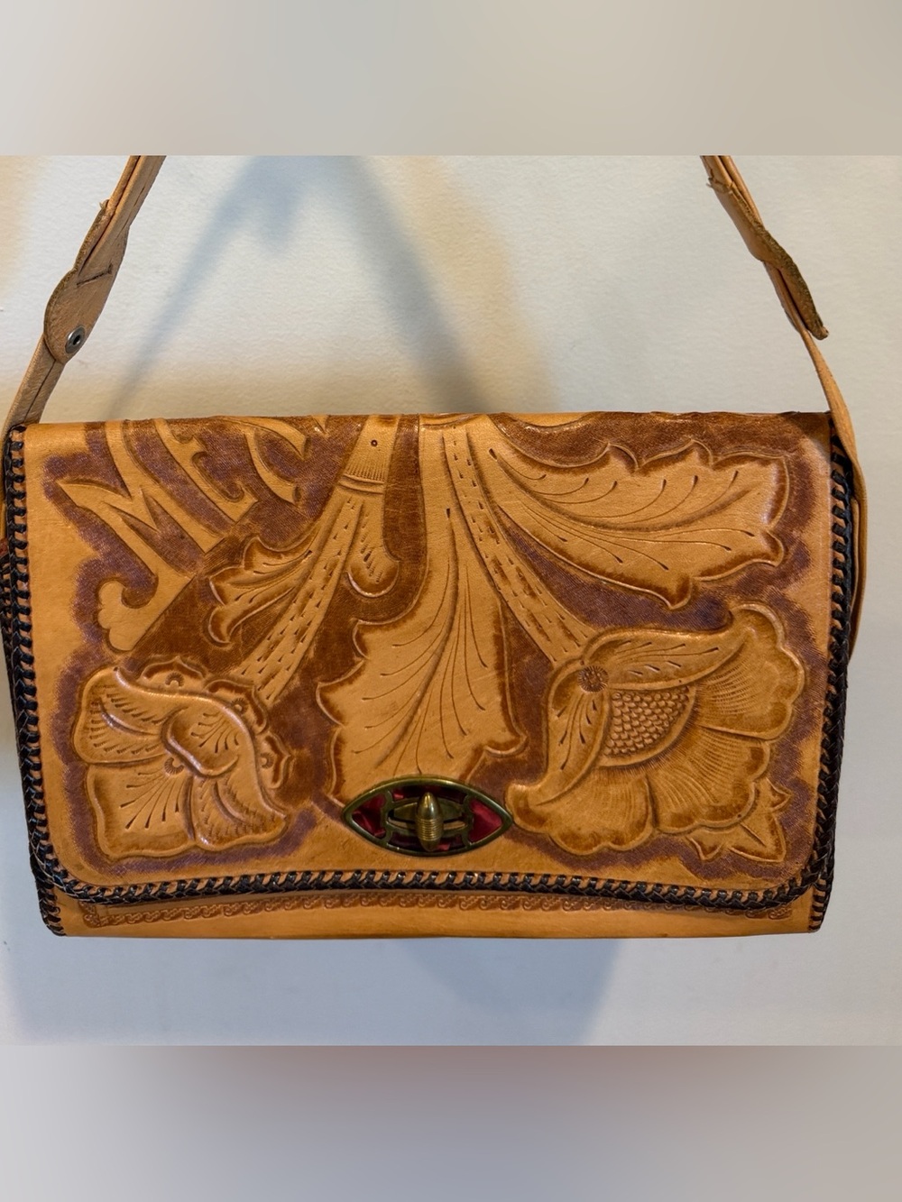 Alejandro Yeo Tooled Leather Shoulder Bag in‎ Tan